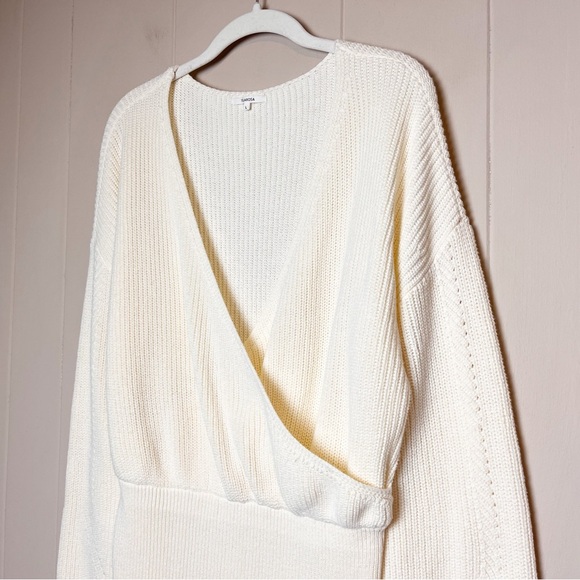 Tularosa Mia Surplice Mini Dress Large sweater knit ivory cream long sleeve boho - Picture 3 of 13